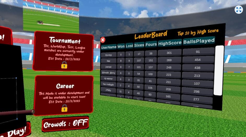 Oculus Quest游戏《板球狂热终极版》Cricket Frenzy Ultimate | Bat like a Pro 游戏截图