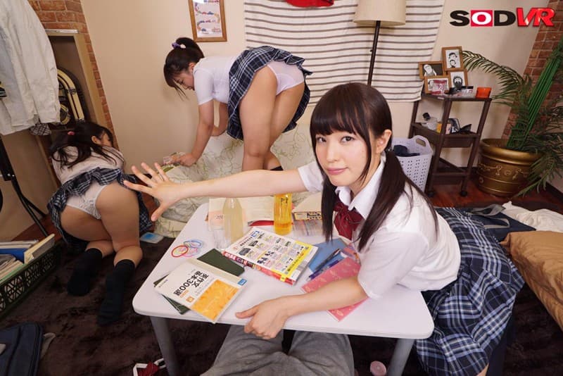DSVR-313 【VR】妹が巨乳の友達を連れてきて僕の部屋で勉強会。パンチラ胸チラ見放題の中、巨乳に見とれる僕にブラコンの妹が嫉妬！それを面白がり友達の誘惑がエスカレートしそのままエッチに突入！妹も交えて4Pハーレムセックス！